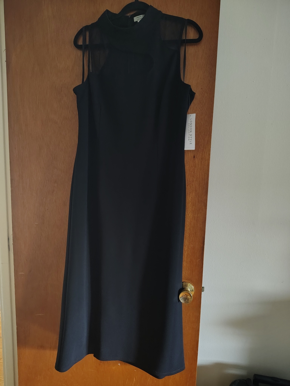 NWT London Style Collection Size 18 Black Sleeveless Maxi Dress with Sheer Yoke